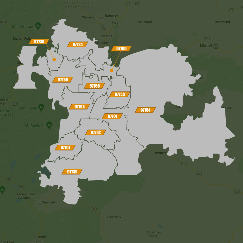 Bend, Oregon & Surrounding Areas Zip Code Map | Chris Bernard